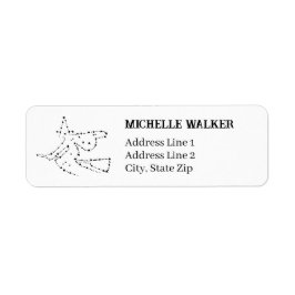 starry flying witch | Elegant zwart retouradres Etiket