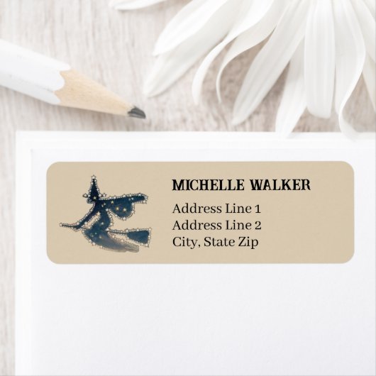 starry flying witch |  tan-retouradres etiket (Insitu)