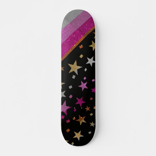 Starry Gay Pride Flag Sparkly Lesbian Glitter Persoonlijk Skateboard (Voorkant)