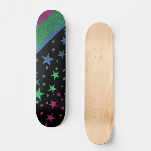 Starry Gay Pride Flag Sparkly Polysexual Glitter Persoonlijk Skateboard (Voorkant)