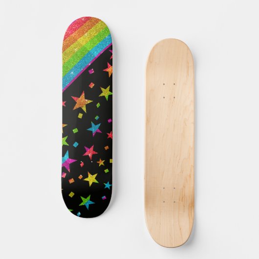 Starry Gay Pride Flag Sparkly Rainbow Glitter Persoonlijk Skateboard (Voorkant)