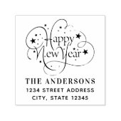 Starry Gelukkig Nieuwjaar Familienaam Retouradres Zelfinktende Stempel (Design)