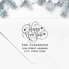 Starry Gelukkig Nieuwjaar Familienaam Retouradres Zelfinktende Stempel