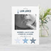 Starry Gingham Baby Boy Birth Announcement Card Aankondiging (Staand voorkant)
