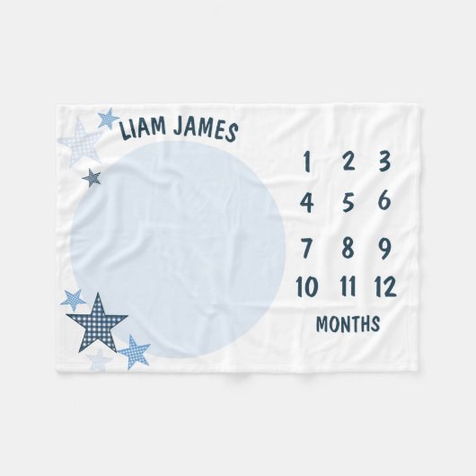 Starry Gingham Baby Boy Milestone Blanket Fleece Deken (Voorkant (Horizontaal))