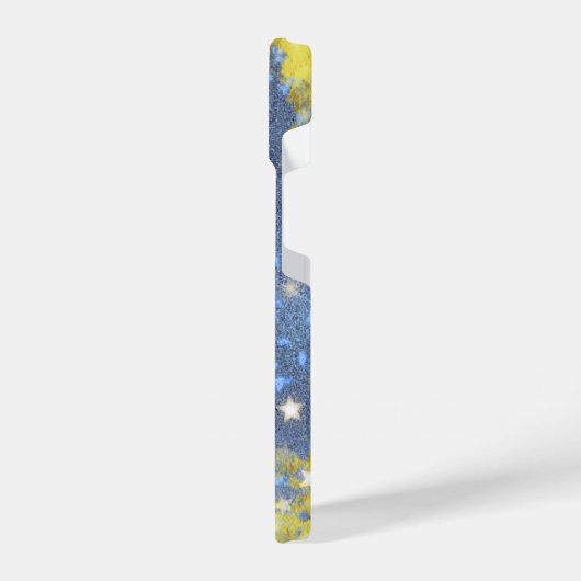 Starry Glittery Blue en Gold Modern Glam iPhone Hoesje (Linkerkant)