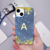 Starry Glittery Blue en Gold Modern Glam iPhone Hoesje