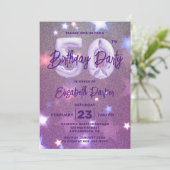 Starry Glittery Magenta 50th Birthday Invitation Kaart (Staand voorkant)