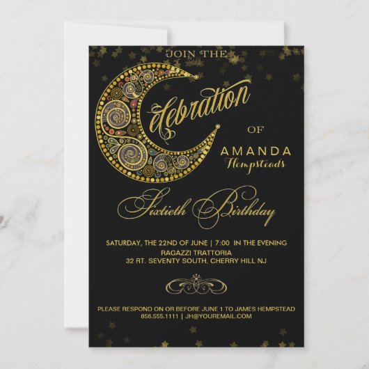 Starry Glitz 60th Birthday Party Invitation Kaart (Voorkant)