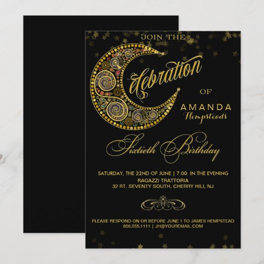 Starry Glitz 60th Birthday Party Invitation Kaart (Voorkant / Achterkant)