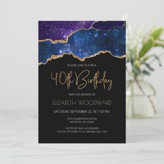 Starry Gold Agate Geode 40e verjaardag Kaart (Staand voorkant)