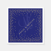 Starry Gold en Navy Blue Monogram Wedding Napkins Servetten (Voorkant)