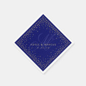 Starry Gold en Navy Blue Monogram Wedding Napkins Servetten (Hoek)