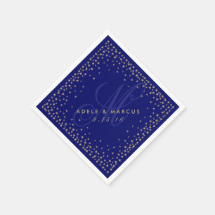 Starry Gold en Navy Blue Monogram Wedding Napkins Servetten