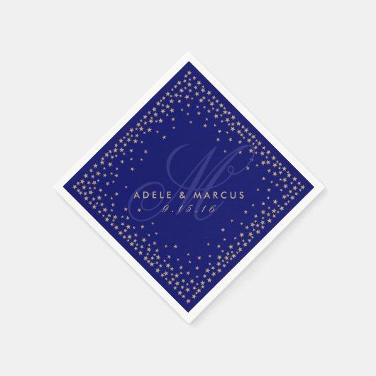 Starry Gold en Navy Blue Monogram Wedding Napkins Servetten (Hoek)