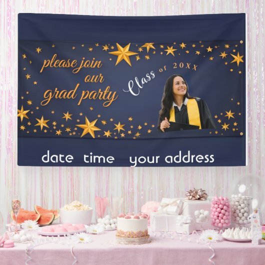 starry gold grad party banner (Feest)