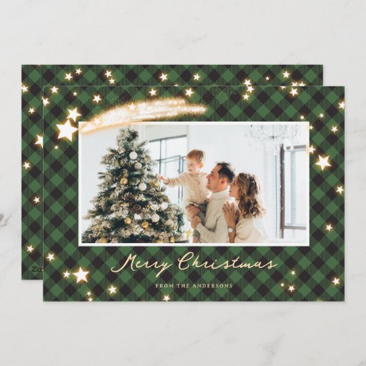 Starry Green Buffalo met kerstkaarten Feestdagenkaart (Voorkant / Achterkant)