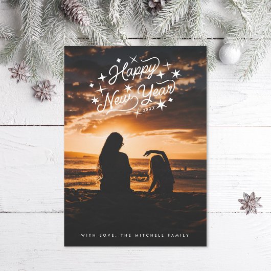 Starry Happy Nieuwjaarsfoto Feestdagenkaart