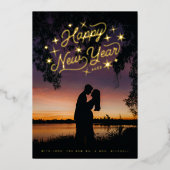 Starry Happy Nieuwjaarsfoto Folie Feestdagenkaart (Voorkant)