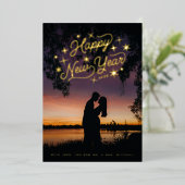 Starry Happy Nieuwjaarsfoto Folie Feestdagenkaart (Staand Voorkant)