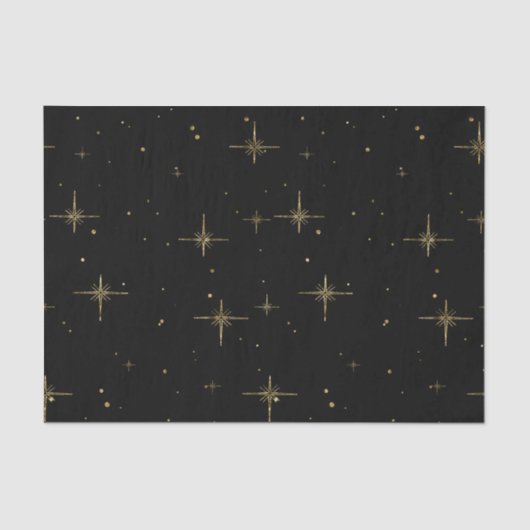 Starry Holiday Tissue Paper – Zwart met Gouden Ste Tissuepapier (Voorkant)