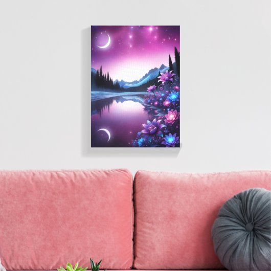 Starry Lake Flower Dream Night View Canvas Afdruk (Insitu (Woonkamer))