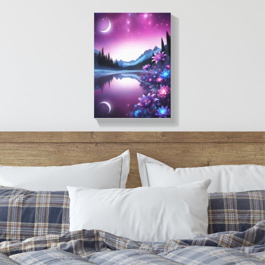 Starry Lake Flower Dream Night View Canvas Afdruk (Insitu (Slaapkamer))