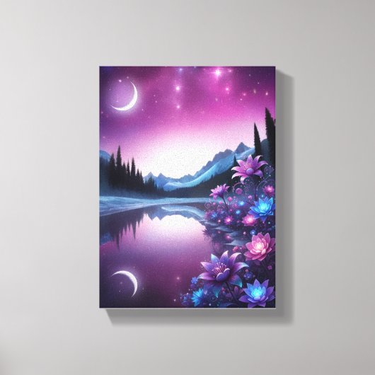 Starry Lake Flower Dream Night View Canvas Afdruk (Voorkant)