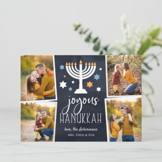 Starry lampjes | Hanukkah Photo Collage Kaart (Staand voorkant)