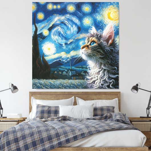 Starry Laperm Kat Portret - Huisdier Portret Canvas Afdruk (Insitu (Slaapkamer))