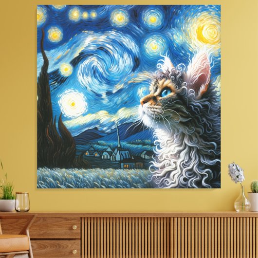 Starry Laperm Kat Portret - Huisdier Portret Canvas Afdruk (Insitu (Woonkamer))