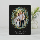 Starry Laurel | Hanukkah-foto Folie Feestdagenkaart (Staand Voorkant)