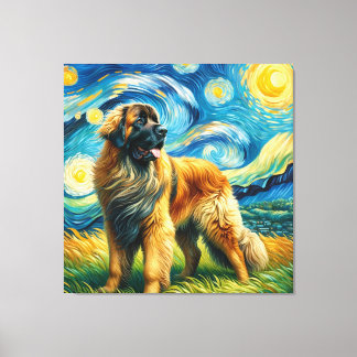 Starry Leonberger Hond Portret - Huisdier Portret Canvas Afdruk