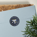 Starry Lights | Hanukkah Return Address Sticker<br><div class="desc">Festive 1.5" return address stickers for your Hanukkah cards and seasonal mailings feature your name and return address encircling a lit menorah illustration accented with stars.</div>