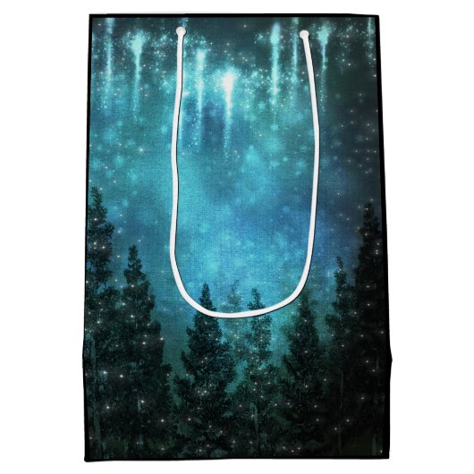 Starry Lights Rustic Pine Trees Country Wedding Medium Cadeauzakje (Achterkant)