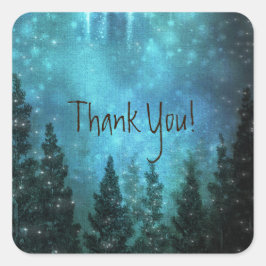 Starry Lights Rustic Pine Trees Country Wedding Vierkante Sticker