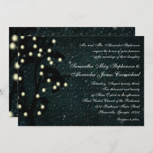 Starry Midnight Lights String Lantern Wedding Kaart (Voorkant / Achterkant)