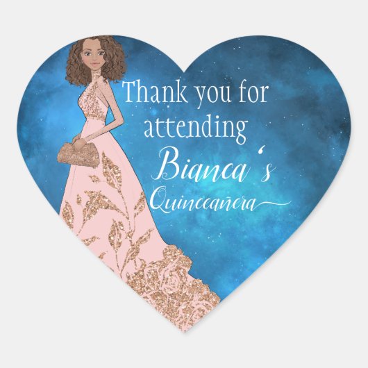 Starry Midnight Quinceañera Hartelijk dank Hart Sticker (Voorkant)