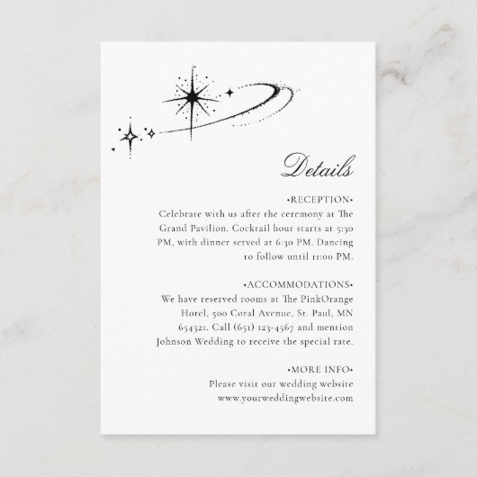Starry Minimalist Celestial Wedding Details Informatiekaartje (Voorkant)