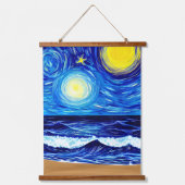 Starry Moon Beach Waves Hangend Wandkleed (Voorkant)