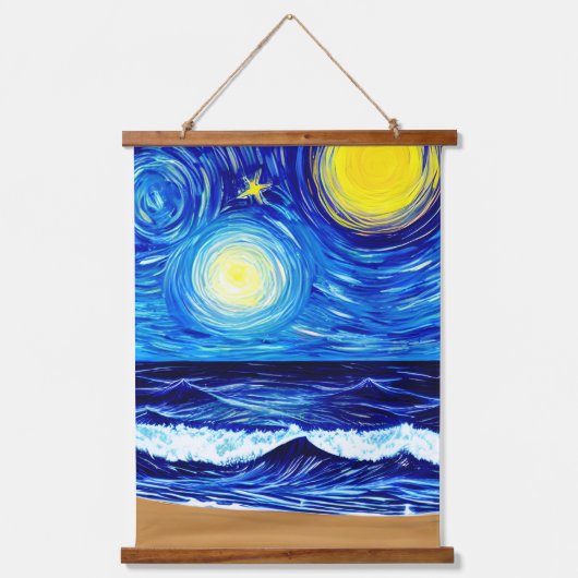 Starry Moon Beach Waves Hangend Wandkleed (Voorkant)