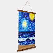 Starry Moon Beach Waves Hangend Wandkleed (Gebogen)