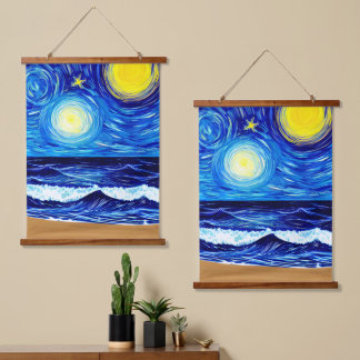 Starry Moon Beach Waves Hangend Wandkleed