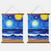 Starry Moon Beach Waves Hangend Wandkleed (Dubbel)