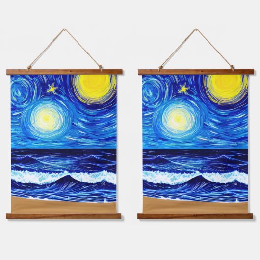 Starry Moon Beach Waves Hangend Wandkleed (Dubbel)