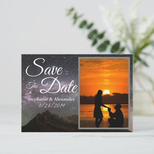 Starry Mountain Sky Save the Date Wedding (Staand voorkant)