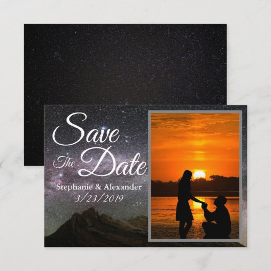 Starry Mountain Sky Save the Date Wedding (Voorkant / Achterkant)