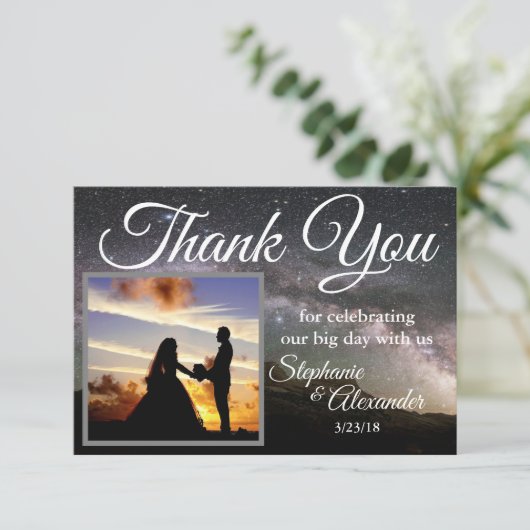 Starry Mountain Sky Wedding Bedankt (Staand voorkant)