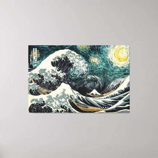 Starry nami - Hokusai & van Gogh Canvas Afdruk (Voorkant)