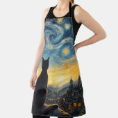 Starry Night Artistic Black Cat & Celestial Town Schort (Insitu)